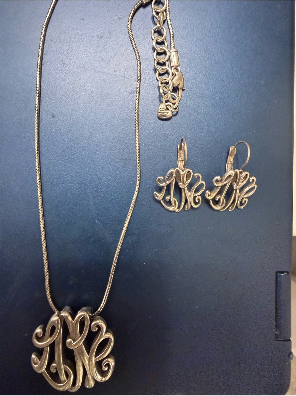 Brighton silver Tone Swirl Monogram Necklace & Earrings Set